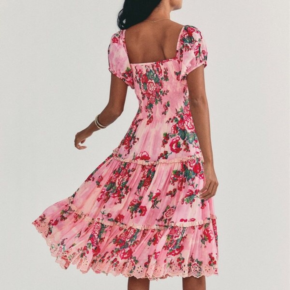 LoveShackFancy Masie Midi Dress in Desert Pink